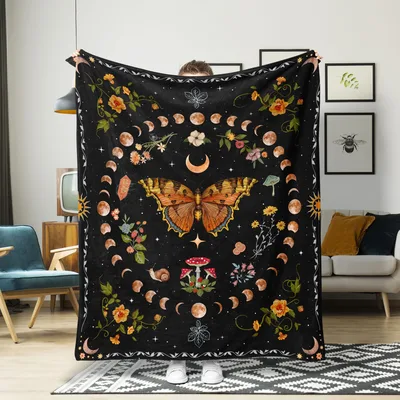 Butterfly Moon Flower Design Blanket