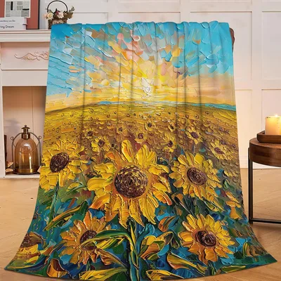 Sunflower Field Painting Blanket: Impasto Art Design