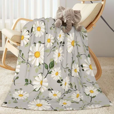 White Daisies Flower Pattern Blanket featuring large white blooms