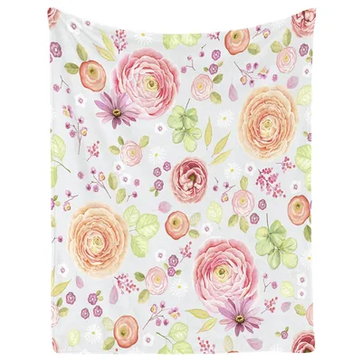 Watercolor Pink Rose Floral Blanket Soft Garden Print