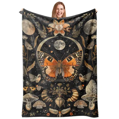Butterfly Moon Flower Mushroom Blanket: Nature Print