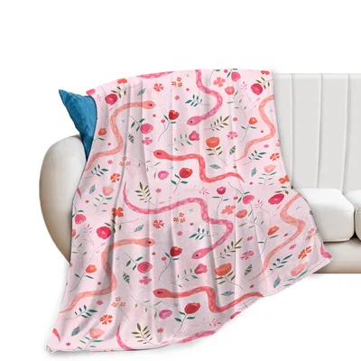 Pink Floral Snake Pattern Blanket: Cozy Reptile Love with Flowers