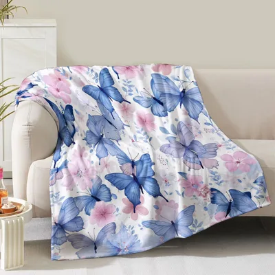 Blue Butterflies Floral Pattern Blanket