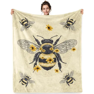 Vintage Honeybee Flower Print Blanket