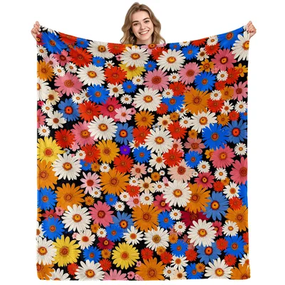 Colorful Daisy Flower Pattern Blanket: Vibrant Floral Throw