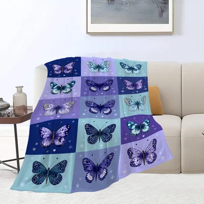Butterfly Patchwork Blue Purple Blanket