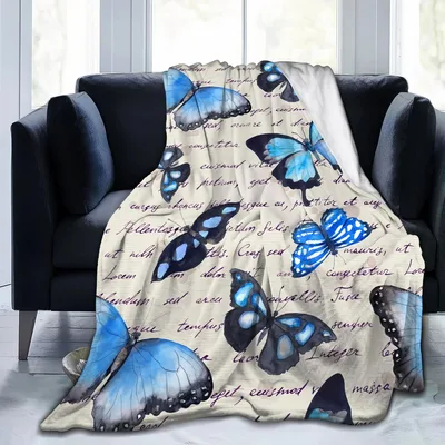 Vintage Blue Butterflies Pattern Blanket