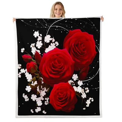 Red Roses Floral Pattern Blanket: Bold Red Roses on Black Background