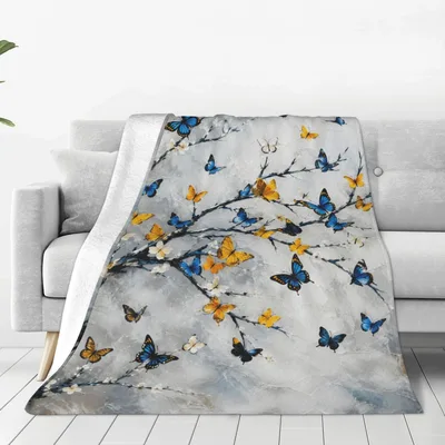 Butterflies on Blossom Branches Blanket: A Nature-Inspired Throw