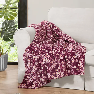 Red Wildflower Park Floral Blanket featuring white daisies