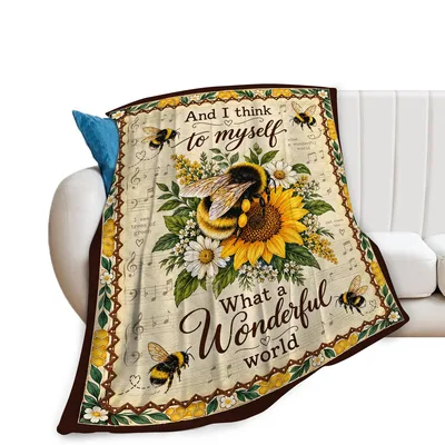 What a Wonderful World Blanket: Sunflower and Bee Art Design