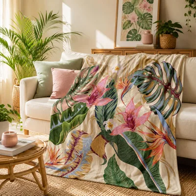 Tropical Leaf Blanket: Botanical Floral Design for Nature Lovers