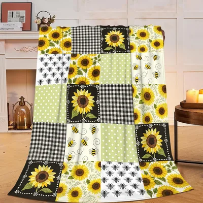 Sunflower Bee Patchwork Pattern Blanket for Garden Lovers