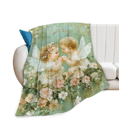 Cherub Angels with Flowers Blanket