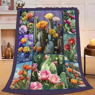 Cactus Flowers Patchwork Design Blanket: Vibrant Desert Floral Art