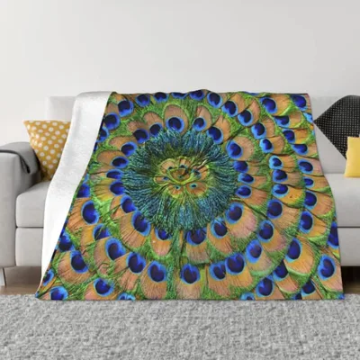 Peacock Feather Mandala Design Blanket: Vibrant Symmetrical Art