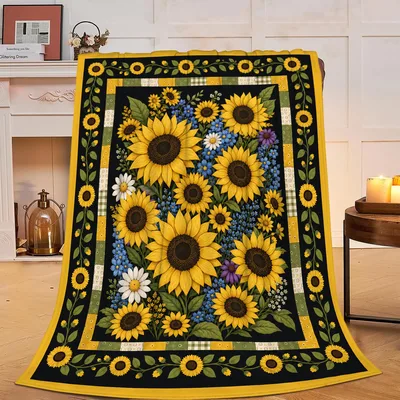 Sunflowers Floral Border Pattern Blanket