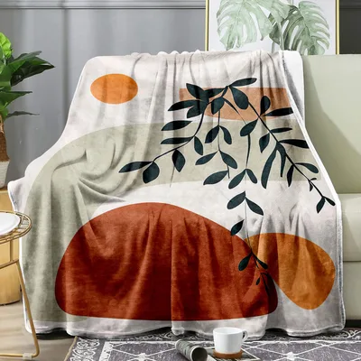 Boho Sun and Leaves Blanket: Abstract Nature Print for Cozy Spaces