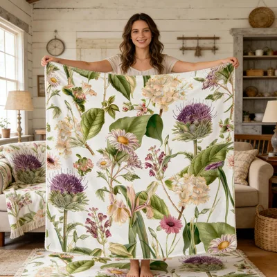 Spring Watercolor Botanical Flowers Blanket for Nature Lovers