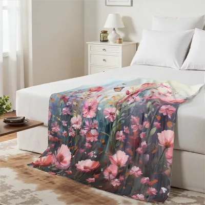 Pink Watercolor Flowers Blanket: Soft Botanical Art for Your Home