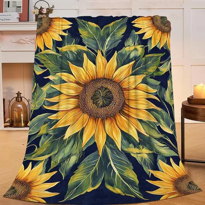 Sunflower Pattern on Navy Blanket