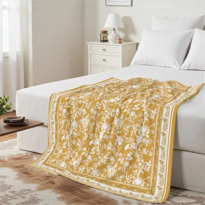 Yellow White Floral Chinoiserie Blanket