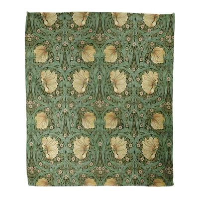 Art Nouveau Blanket: William Morris Green Floral Design