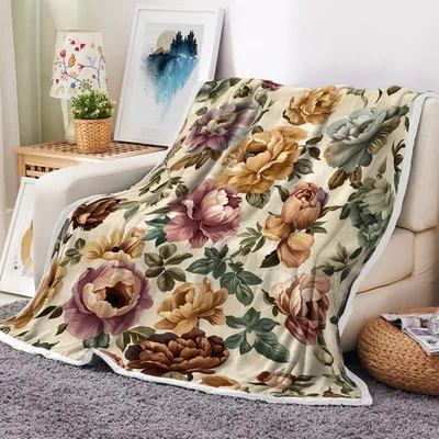 Vintage Peony Botanical Floral Blanket for Classic Home Decor