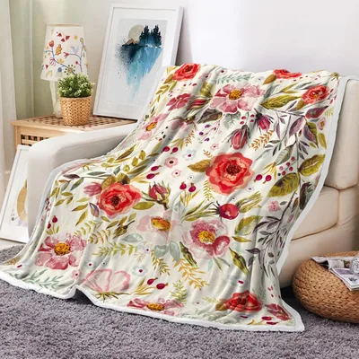Vintage Red Rose Botanical Blanket featuring watercolor-style red