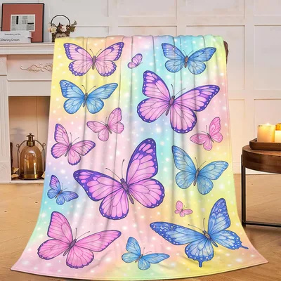 Pastel Butterflies Pattern Blanket: Rainbow Wings and Sparkles
