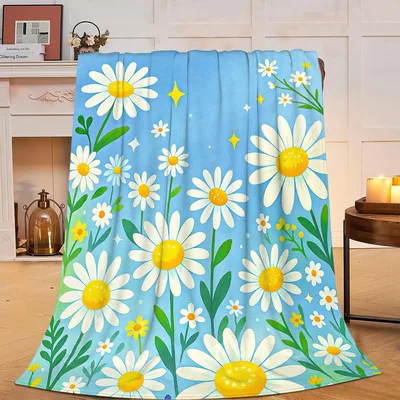 Blue Daisy Blanket: Bright White Daisies and Yellow Centers on Blue