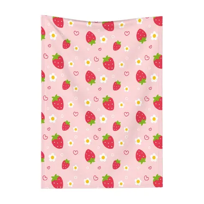 Strawberry and Daisy Pattern Blanket featuring red strawberries