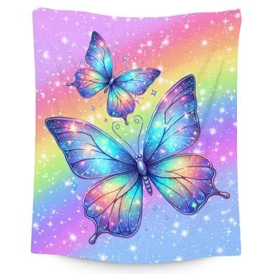 Rainbow Butterflies Sparkle Blanket featuring two iridescent