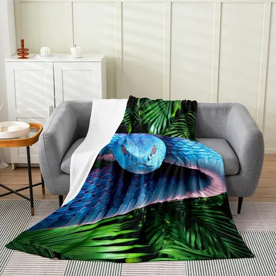 Blue Snake Tropical Leaves Blanket