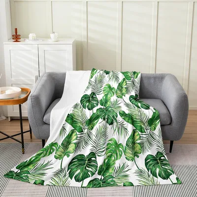 Green Palm Leaves Tropical Blanket Lush Greenery Design