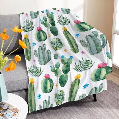 Cactus Succulent Pattern Blanket: Watercolor Desert Flora Throw