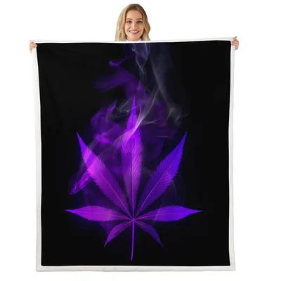 Smoky Purple Botanical Leaf Blanket: Glowing Cannabis Art