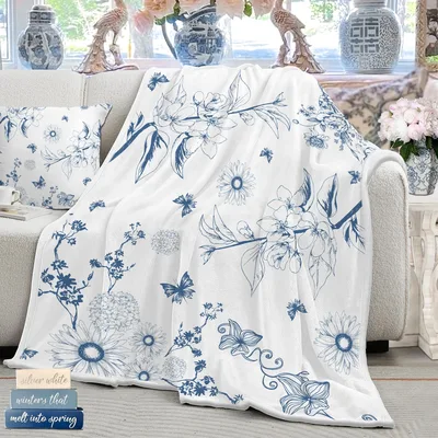 Blue and White Floral Blanket