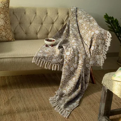 Handblock Floral Print Pattern Blanket: Vintage Botanical Throw