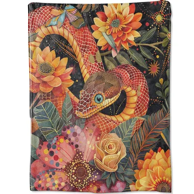 Colorful Snake and Flowers Blanket: A Cozy Nature Art Print