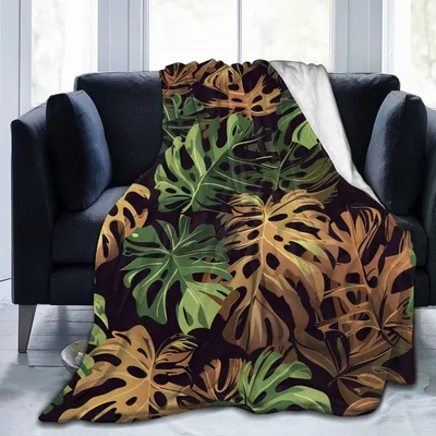 Tropical Monstera Leaves Pattern Blanket No. 2