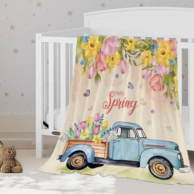 Spring Floral Tulips and Vintage Blanket