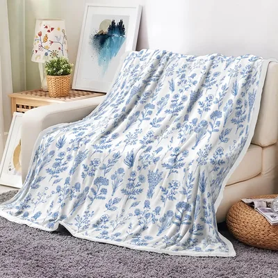 Blue Botanical Floral Toile Blanket