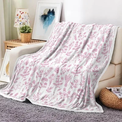 Pink Botanical Floral Pattern Blanket for Nature Lovers