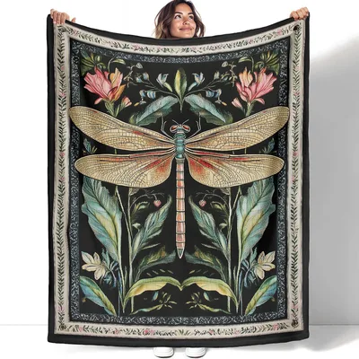 Dragonfly Vintage Floral Ornate Blanket