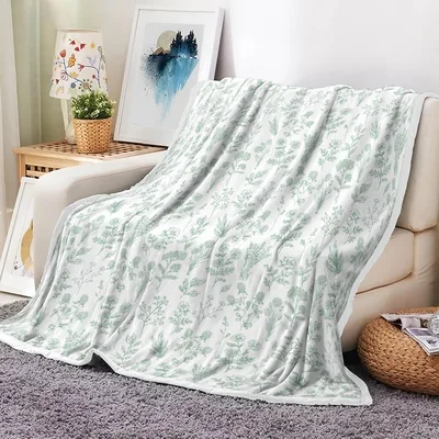 Green Botanical Floral Pattern Blanket