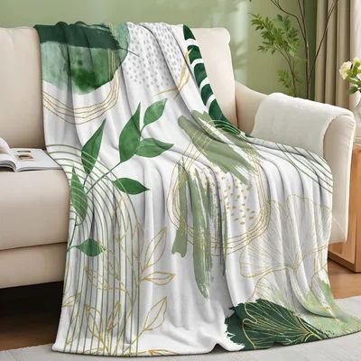 Green Leaves Botanical Print Blanket for Nature Lovers