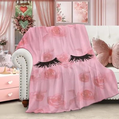 Pink Rose Eyelash Pattern Blanket featuring closed eyelashes