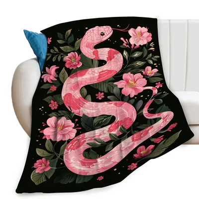 Pink Snake and Flowers Blanket