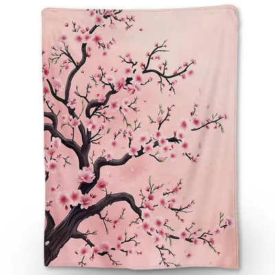 Cherry Blossom Branch Blanket: Pink Floral Art Design